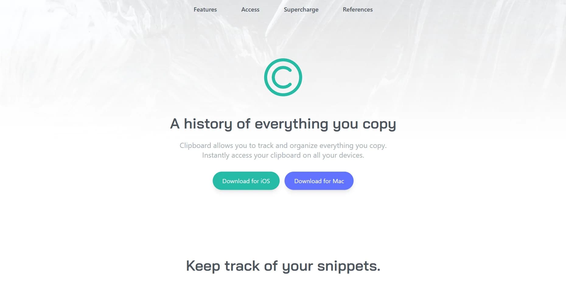 Clipboard landing page screenshot